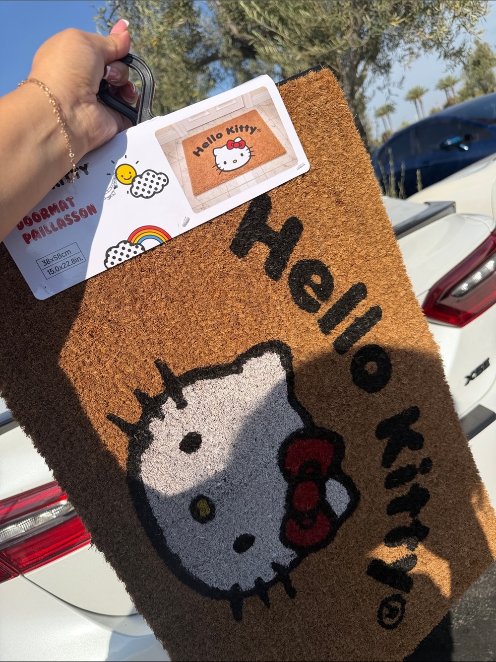 Hello Kitty Classic Face & Bow Brown Coir Doormat - Sanrio Home